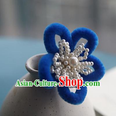 Handmade Chinese Qing Dynasty Hairpins Traditional Classical Hair Accessories Ancient Royalblue Velvet Plum Hair Clip for Women