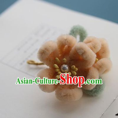 Handmade Chinese Qing Dynasty Hairpins Traditional Classical Hair Accessories Ancient Beige Velvet Plum Hair Clip for Women