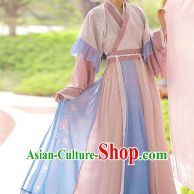Chinese Jin Dynasty Young Female Top Blouse and Skirt Traditional Hanfu Garment Ancient Goddess Historical Costumes for Women