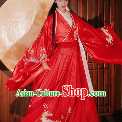 Chinese Traditional Ming Dynasty Prince Hanfu Garment Ancient Wedding Historical Costumes Red Cloak Shirt and Skirt Full Set