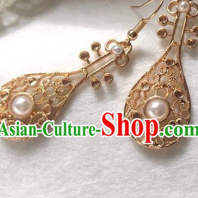 Chinese Handmade Hanfu Golden Earrings Traditional Ear Jewelry Accessories Classical Tang Dynasty Eardrop for Women
