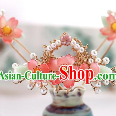 Chinese Classical Wedding Red Lotus Hair Crown Traditional Bride Hair Accessories Handmade Hanfu Tassel Hairpins Full Set