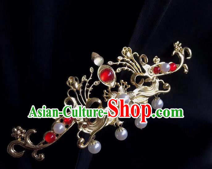 Chinese Classical Wedding Golden Phoenix Hair Crown Handmade Traditional Bride Hair Accessories Hairpins Chinese Classical Wedding Golden Phoenix Hair Crown Handmade Traditional Bride Hair Accessories Hairpins