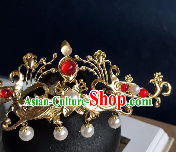 Chinese Classical Wedding Golden Phoenix Hair Crown Handmade Traditional Bride Hair Accessories Hairpins Chinese Classical Wedding Golden Phoenix Hair Crown Handmade Traditional Bride Hair Accessories Hairpins