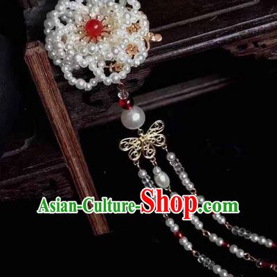 Handmade Chinese Ming Dynasty Pearls Tassel Hair Claw Traditional Hair Accessories Ancient Court Princess Hairpins for Women