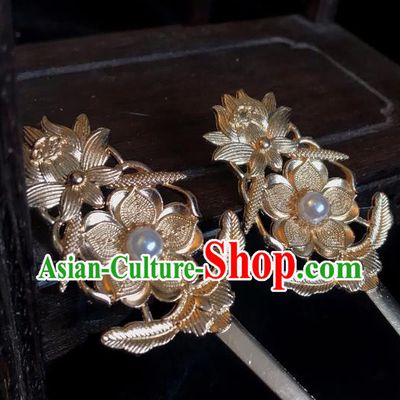 Handmade Chinese Tang Dynasty Princess Hair Clip Traditional Hair Accessories Ancient Court Golden Plum Hairpins for Women