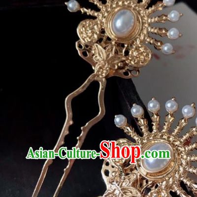 Handmade Chinese Ming Dynasty Noble Lady Hair Clip Traditional Hair Accessories Ancient Princess Golden Hairpins for Women