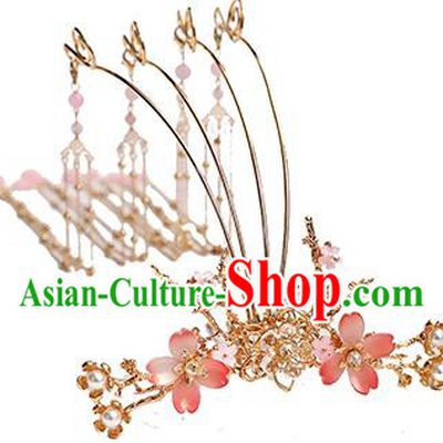 Chinese Classical Wedding Plum Blossom Hair Crown Traditional Bride Hair Accessories Handmade Hanfu Golden Tassel Phoenix Coronet