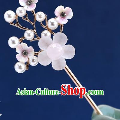 Handmade Chinese Classical White Plum Hairpins Traditional Hair Accessories Ancient Hanfu Court Hair Clip for Women