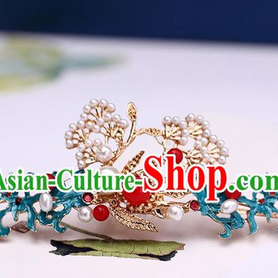 Handmade Chinese Classical Pine Hair Crown Traditional Hair Accessories Ancient Hanfu Hairpins Tassel Hair Comb for Women
