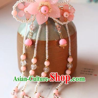 Handmade Chinese Classical Beads Hair Claw Traditional Hair Accessories Ancient Hanfu Pink Plum Hairpins Hair Stick for Women