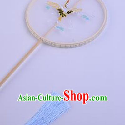 Handmade Chinese Traditional Dance Silk Fan Accessories Decoration Hanfu Embroidered Crane Palace Fan for Women