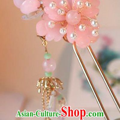 Handmade Chinese Classical Pink Plum Hair Clip Traditional Hair Accessories Ancient Hanfu Tassel Hairpins for Women