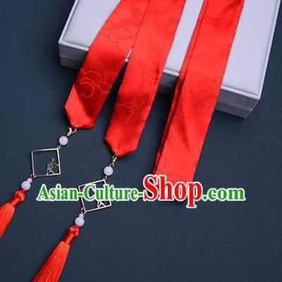 Chinese Traditional Cloud Pattern Hanfu Red Silk Hairband Hair Accessories Handmade Hair Rope Tassel Hair Clasp for Women