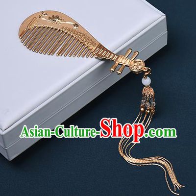 Chinese Traditional Hanfu Tassel Hair Comb Hair Accessories Handmade Tang Dynasty Golden Hairpins for Women