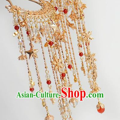 Handmade Chinese Golden Hair Clip Traditional Hair Accessories Ancient Hanfu Classical Star Tassel Hairpins for Women