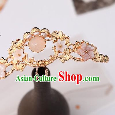 Handmade Chinese Classical Golden Lotus Hair Crown Traditional Hair Accessories Ancient Hanfu Pearls Hairpins for Women