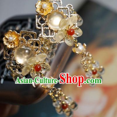 Handmade Chinese Crystal Tassel Hair Clip Traditional Hair Accessories Ancient Tang Dynasty Court Chalcedony Hairpins for Women