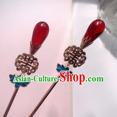 Handmade Chinese Ming Dynasty Empress Blueing Lotus Hair Clip Traditional Hair Accessories Ancient Court Golden Hairpins for Women