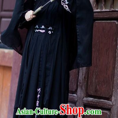 Chinese Traditional Ming Dynasty Swordswoman Hanfu Garment Ancient Female Assassin Costumes Black Cloak Blouse and Skirt Complete Set