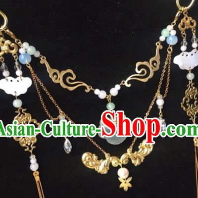 Top Grade Chinese Classical Ming Dynasty Golden Necklet Jewelry Accessories Handmade Ancient Hanfu Tassel Necklace for Women