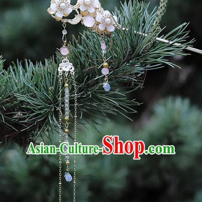 Handmade Chinese Hanfu Plum Blossom Hair Clip Traditional Hair Accessories Ancient Princess Golden Tassel Hairpins for Women