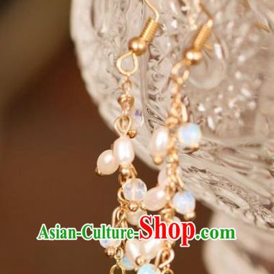 Chinese Handmade Hanfu Jade Convallaria Earrings Traditional Ear Jewelry Accessories Classical Pearls Eardrop for Women