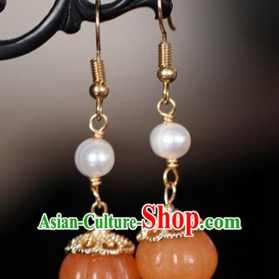 Chinese Handmade Hanfu Red Jade Earrings Traditional Ear Jewelry Accessories Classical Eardrop for Women