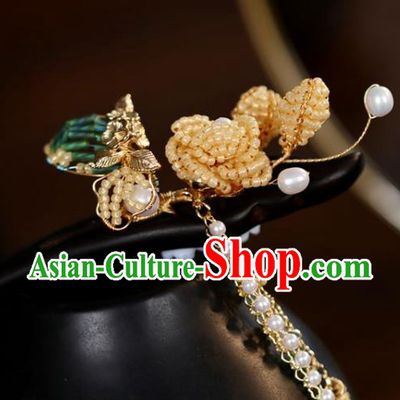 Handmade Chinese Cheongsam Ebony Tassel Hair Clip Traditional Hanfu Hair Accessories Beads Flower Hairpins for Women