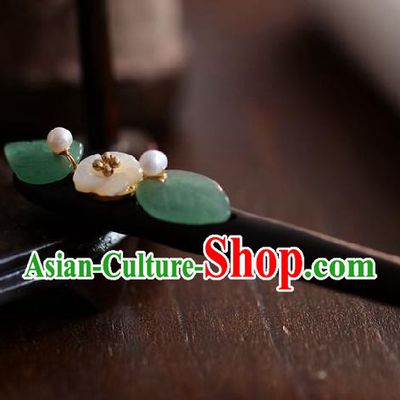 Handmade Chinese Cheongsam Aventurine Hair Clip Traditional Hanfu Hair Accessories Shell Ebony Hairpins for Women
