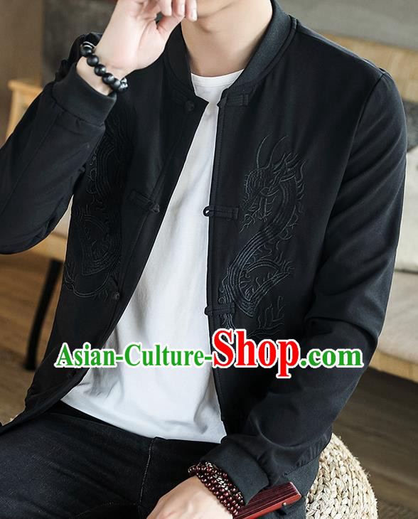 Chinese Traditional Embroidered Dragon Black Jacket Tang Suit Overcoat Costumes for Men Chinese Traditional Embroidered Dragon Black Jacket Tang Suit Overcoat Costumes for Men