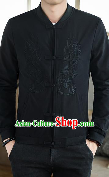 Chinese Traditional Embroidered Dragon Black Jacket Tang Suit Overcoat Costumes for Men Chinese Traditional Embroidered Dragon Black Jacket Tang Suit Overcoat Costumes for Men