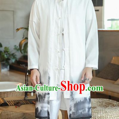 Chinese Traditional Ink Painting Chiffon Dust Coat Tang Suit Overcoat Costumes Outer Garment for Men