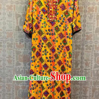 Yellow Thailand Traditional Embroidered Beads Dress Asian Thai Photography National Beach Dress Sequins Costumes for Women