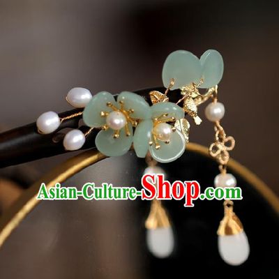 Handmade Chinese Cheongsam Ebony Hair Clip Traditional Hanfu Hair Accessories Green Plum Hairpins for Women