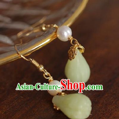 Chinese Handmade Hanfu Earrings Traditional Ear Jewelry Accessories Classical Jade Eardrop for Women