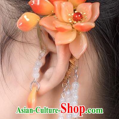 Traditional Chinese Orange Flowers Ear Accessories Handmade Tassel Eardrop Ancient Princess Earrings Pendant for Women