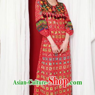 Thailand Traditional Handmade Red Dress Photography Asian Indian National Informal Beading Costumes for Women