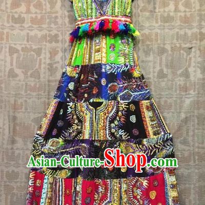 Thailand Traditional Handmade Green Sequins Dress Photography Asian Thai National Embroidered Peacock Beach Costumes for Women