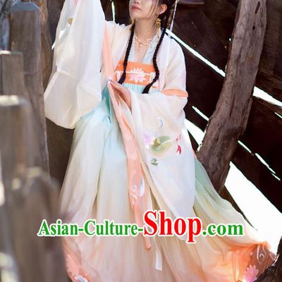 Traditional Chinese Tang Dynasty Court Lady Costumes Hanfu Garment Ancient Princess Embroidered Cloak Blouse and Dress Complete Set