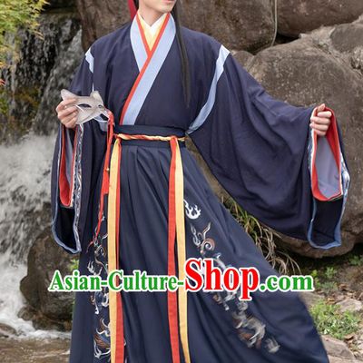 Traditional Chinese Jin Dynasty Swordsman Hanfu Apparels Ancient Young Male Historical Costumes Knight Shirt and Skirt Full Set