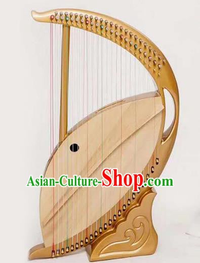 Chinese Traditional Musical Instruments China Ancient Konghou Strings Golden Chinese Harp String Instrument Chinese Traditional Musical Instruments China Ancient Konghou Strings Golden Chinese Harp String Instrument