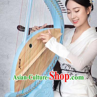 Chinese Traditional Musical Instruments China Ancient Konghou 46 Strings Blue Chinese Harp String Instrument