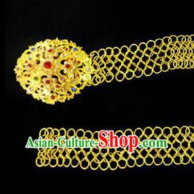 Chinese Dai Nationality Folk Dance Golden Belt Waistband Traditional Ethnic Waist Accessories for Women