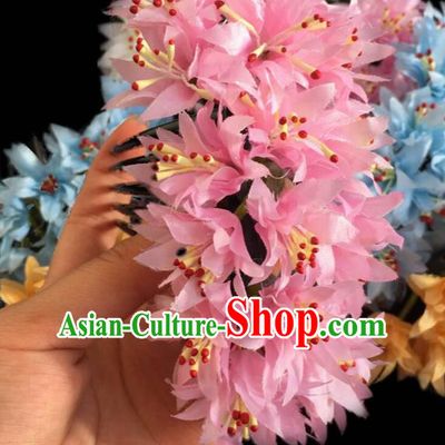 Chinese Dai Nationality Dance Pink Silk Flowers Hairpin Traditional Ethnic Hair Accessories Handmade Hair Comb for Women