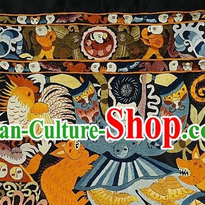 Chinese Traditional Embroidered Cock Tiger Fabric Patches Handmade Embroidery Craft Miao Ethnic Embroidering Applique Accessories