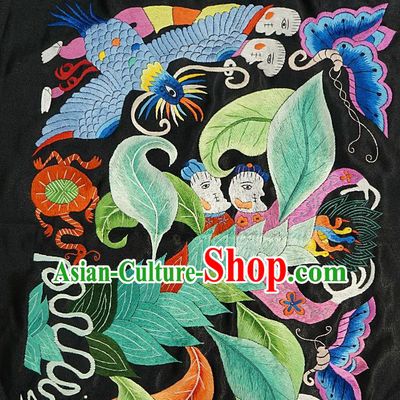 Chinese Traditional Embroidered Phoenix Butterfly Fabric Patches Handmade Embroidery Craft Miao Ethnic Embroidering Applique Accessories