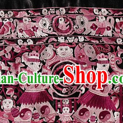 Chinese Traditional Embroidered Purple Fabric Patches Handmade Embroidery Craft Embroidering Character Applique Miao Ethnic Accessories