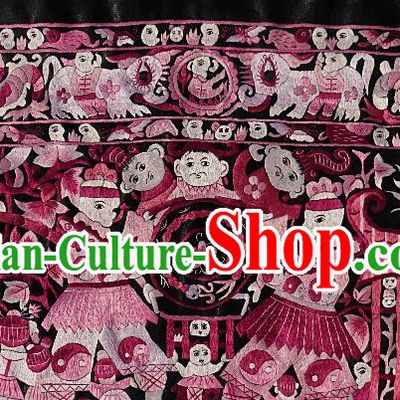 Chinese Traditional Embroidered Wine Red Fabric Patches Handmade Embroidery Craft Embroidering Character Applique Miao Ethnic Accessories