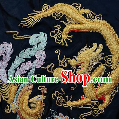 Chinese Traditional Embroidered Dragon Blue Phoenix Fabric Patches Handmade Embroidery Craft Embroidering Applique Decorative Picture Accessories
